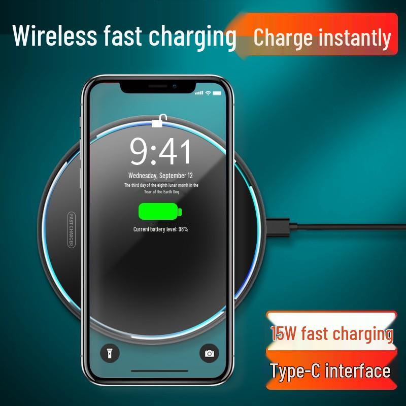 15W Round Mirror Surface Wireless Charger for iPhone 8-16: Cool, Low-Temperature Charging