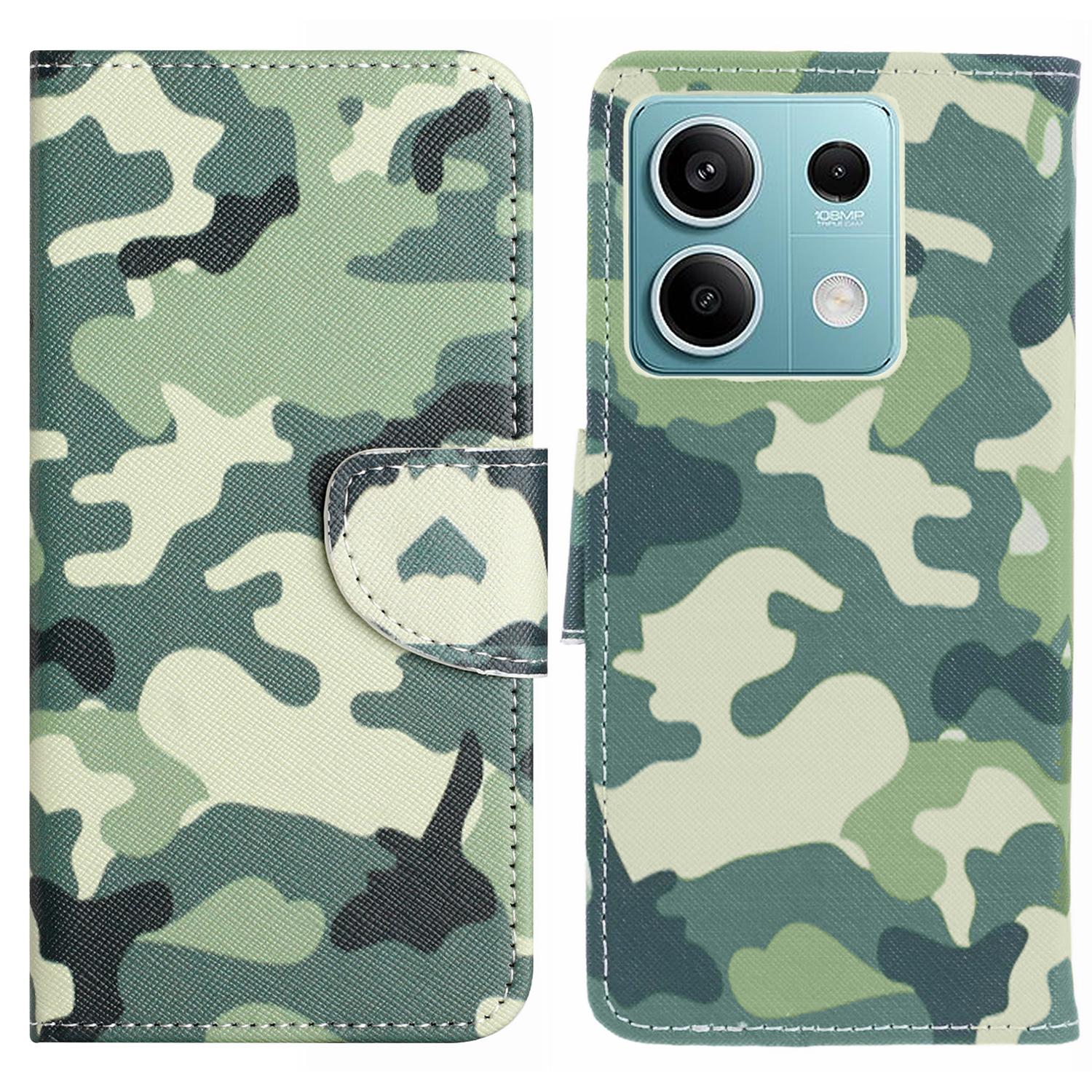 

Phone Case for Xiaomi Redmi Note 13 5G PU Leather Cross Texture Wallet Cover Camouflage