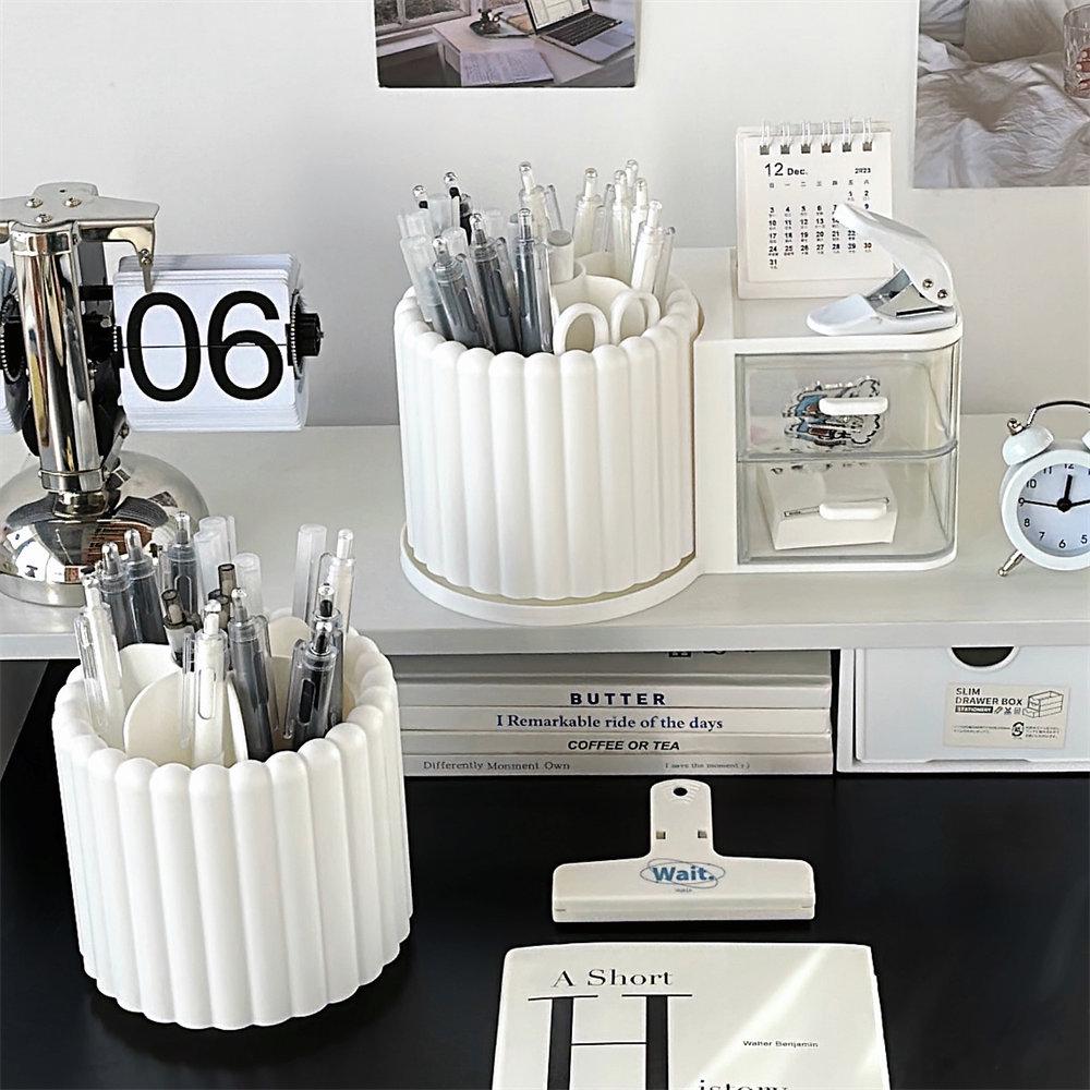 Rotating Dust-Proof Cosmetic Organizer: Makeup Brush Holder, Lipstick & Eyeshadow Storage, Desk Pen Holder