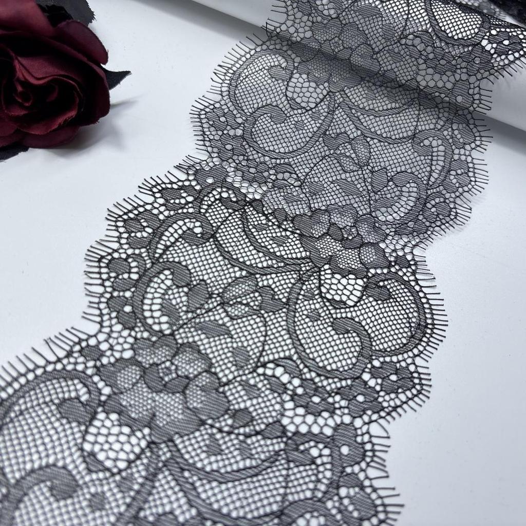 1.5m x 12cm Narrow Black Chantilly Lace, Non-stretch Eyelash Lace Trim for Bra, Underwear, Lingerie, Dress, Garment, Sewing & Crafting