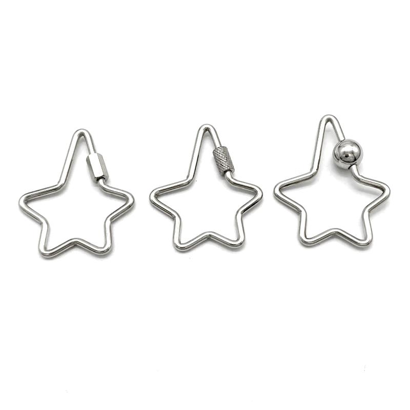 Creative Stainless Steel Star Hexagon Carved Screw Lock Hook Carabiner Keychain Jewelry Diy Clasp