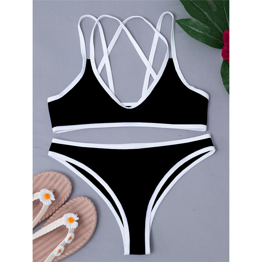 

Сексуальный женский купальник-бикини цвета хаки со средней талией, женский купальник, комплект из двух частей, купальный костюм с подкладкой, женский купальник S чёрный