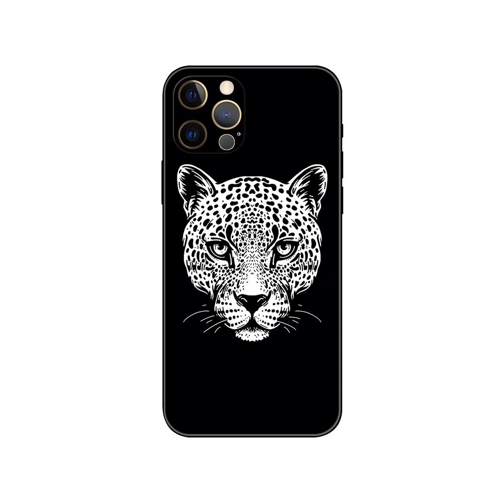 Tiger Leopard Print Panther Phone Case for Iphone 5s 2020se 6 6s 7 8 Plus X 10 XR XS 11 12 13 Mini Pro MAX Black Tpu Back Cover