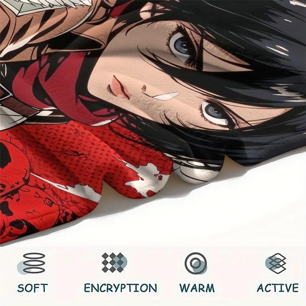 Flanelová deka s postavami z Útoku na titány, Měkká teplá přehozová deka pro domácí dekoraci, Ideální dárek pro fanoušky anime, Pohodlná na pohovku a postel