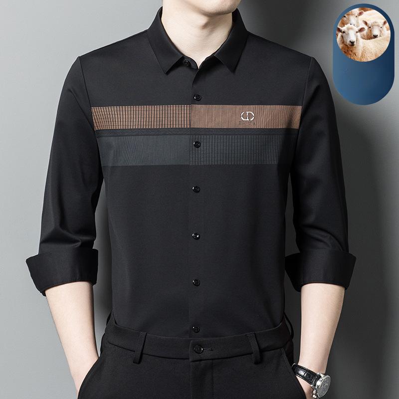 New Autumn Clothing for Young and Middle-aged Men, Long-sleeved Shirts, Business Casual Thin Ice Silk Wool Loose Shirts for Dads