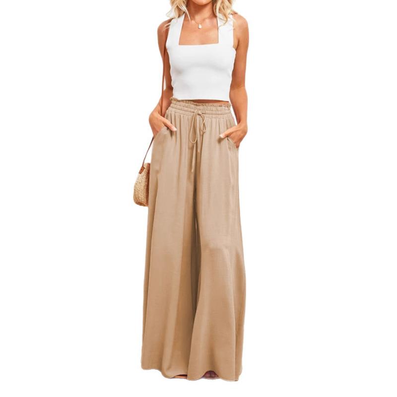 2025 New Autumn Women's Wide-leg Trousers with Elastic Waistband High-waisted Long Culottes
