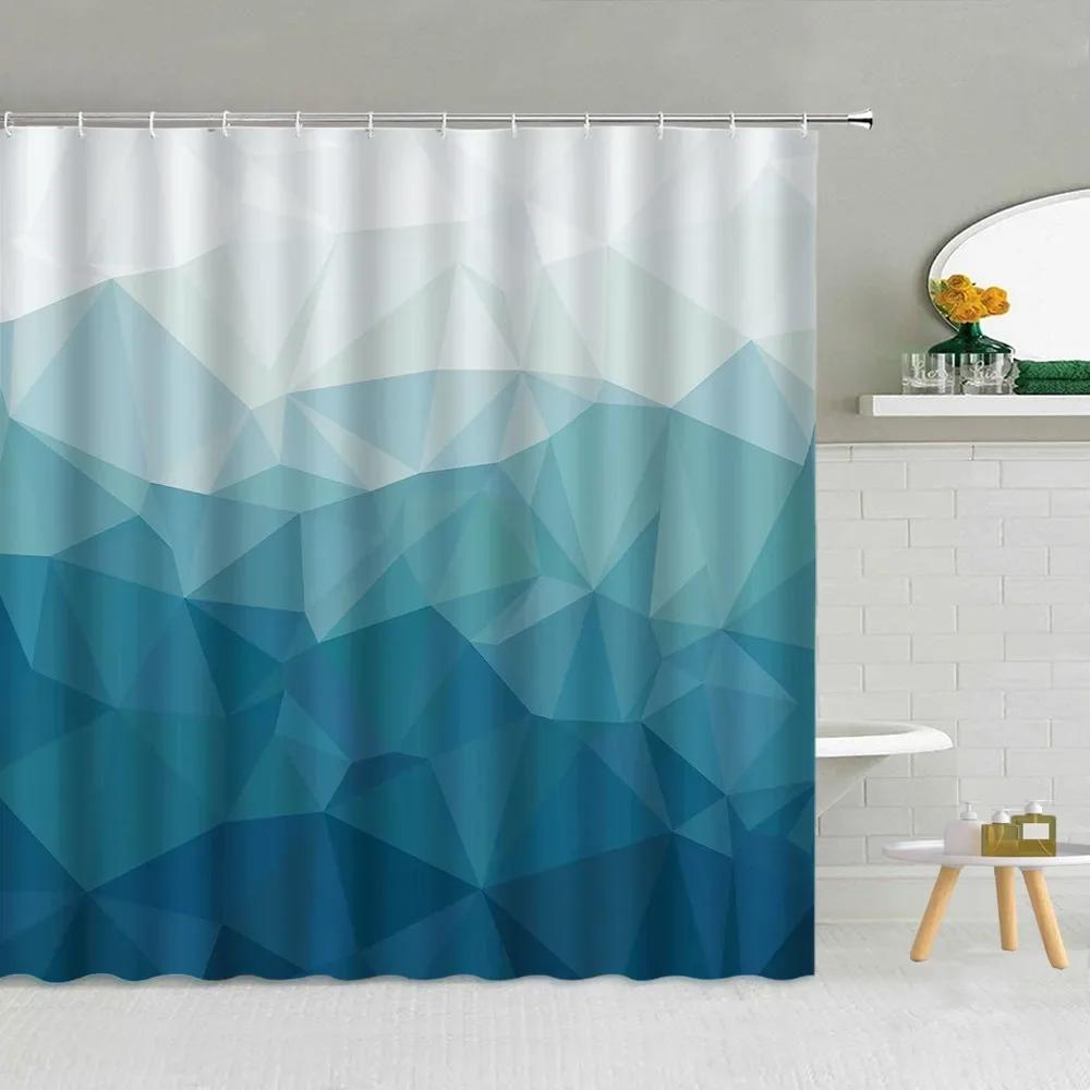 Geometric Shower Curtain, Gradient Colour Rhombus Bright Mid Century Modern Abstract Art Navy Blue Purple Bathroom Decorative