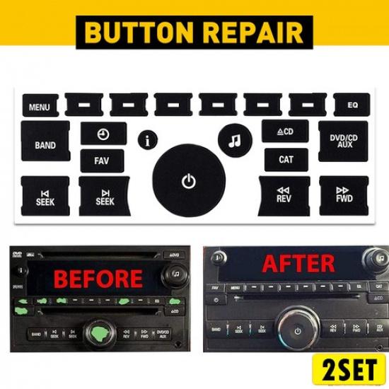 2Set US Volume Radio Control Chrome Knob Decal Button Sticker Fits Chevy GMC Bui