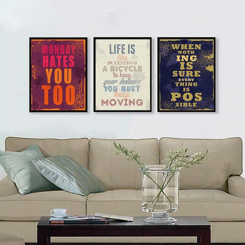 Classical Vintage Living Room Decorative Painting Office Inspirational Sentences Wall Canvas Painting English Alphabet Picture