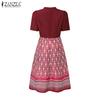ZANZEA Women Summer Stand Collar Casual Short Sleeve Print Dress