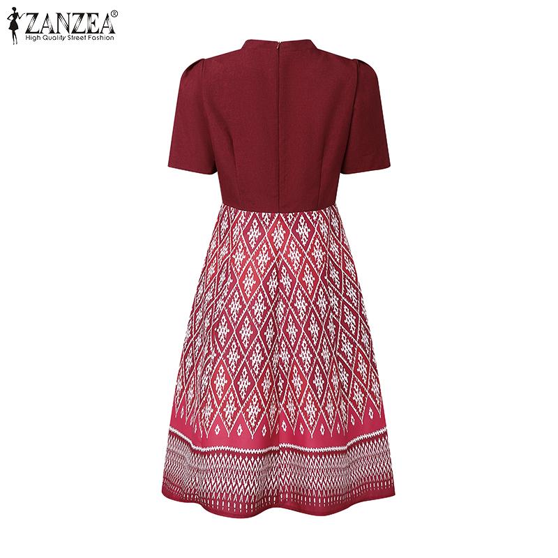 ZANZEA Women Summer Stand Collar Casual Short Sleeve Print Dress