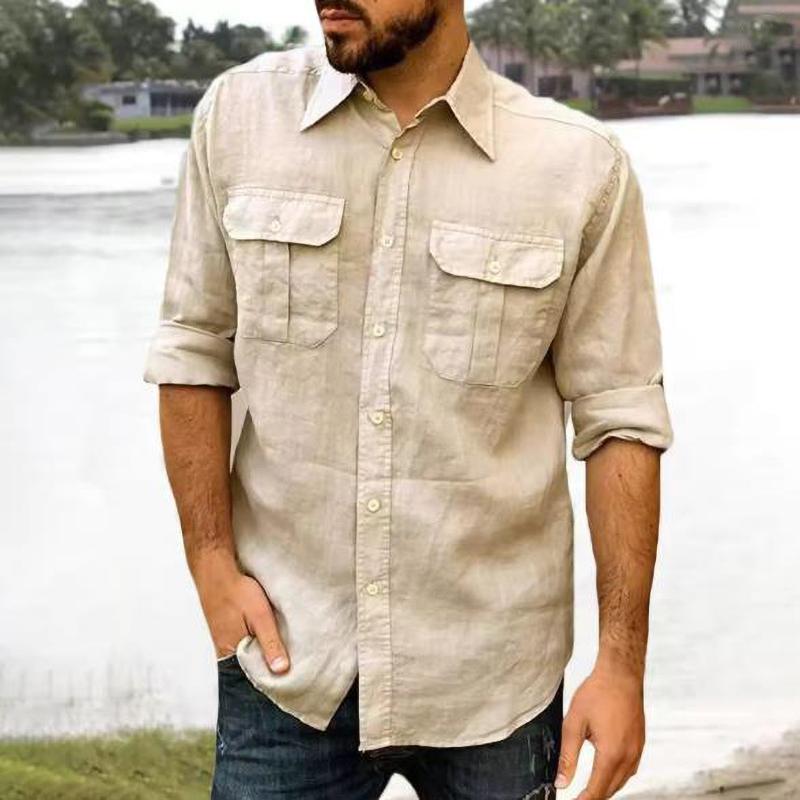 

Men s Shirt Long Sleeve Casual Lapel Double Pocket Design Classic Shirt Trendy XXXL білий