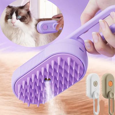 Steamed  with Essential Oil Electric Spray Cat Hair Brush 3 In1 Dog Steamer Brush for Massage Pet Grooming Removing