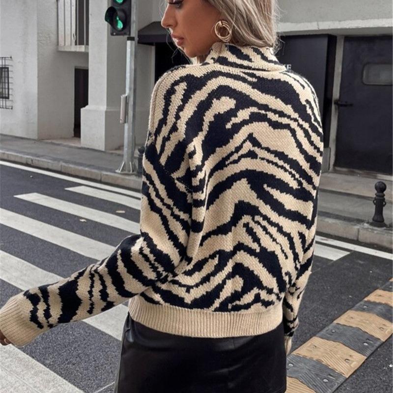 Women S Loose Fit Zebra Print Knitted Sweater Fall Winter