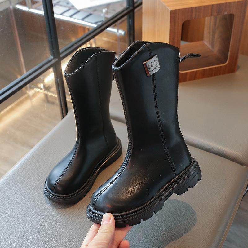 Girls' Flannel Two Cotton High Top Boots Autumn and Winter New Item Little Girls' Knight Boots Korean Version Medium and Large Children's Cotton Boots