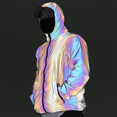LJX Vollreflektierende Jacke, leichte Kapuzenjacke, Hip Hop, wasserdichte Windjacke, Kapuze, reflektierende Jacke, Herren/Damen, Harajuku-Windjacke mit Kapuze