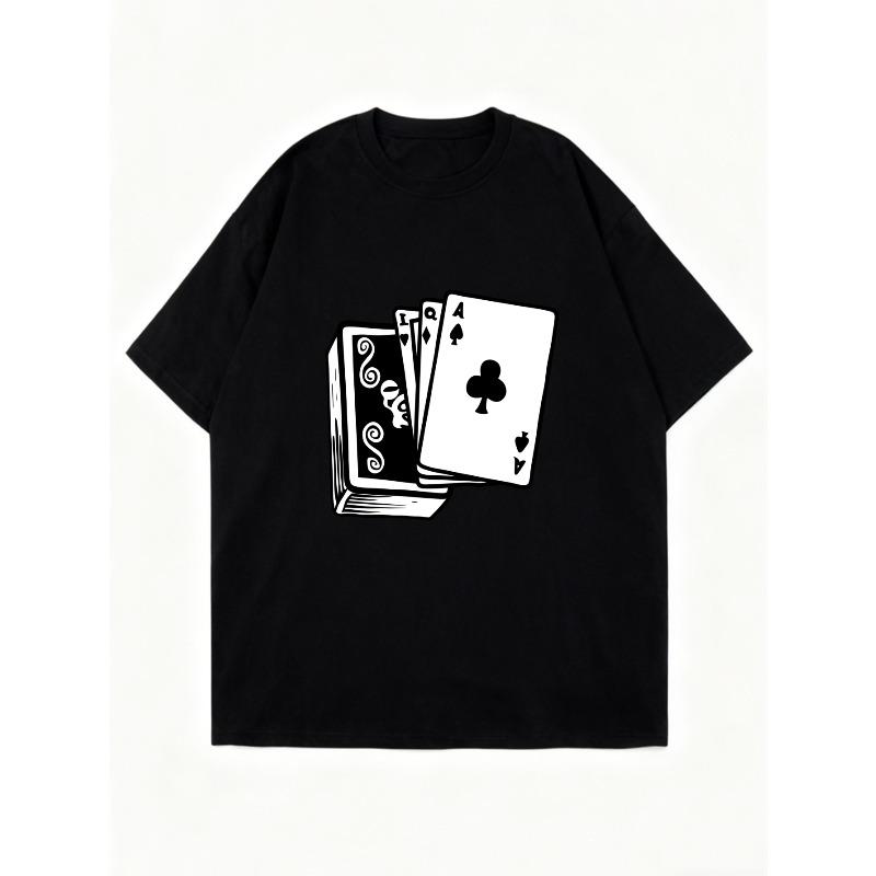 Oversized T Shirt Dress Black Playing Cards Print Casual Streetwear Outfit