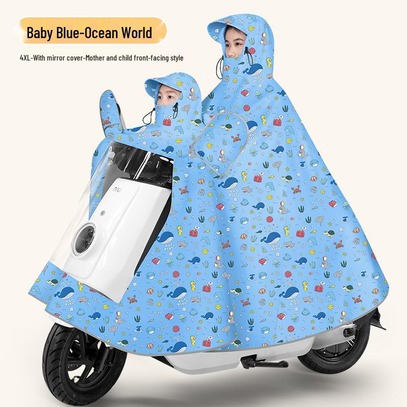 Parent-Child Raincoat for 2025: XL Front-Mounted Electric Scooter Double-Person Poncho