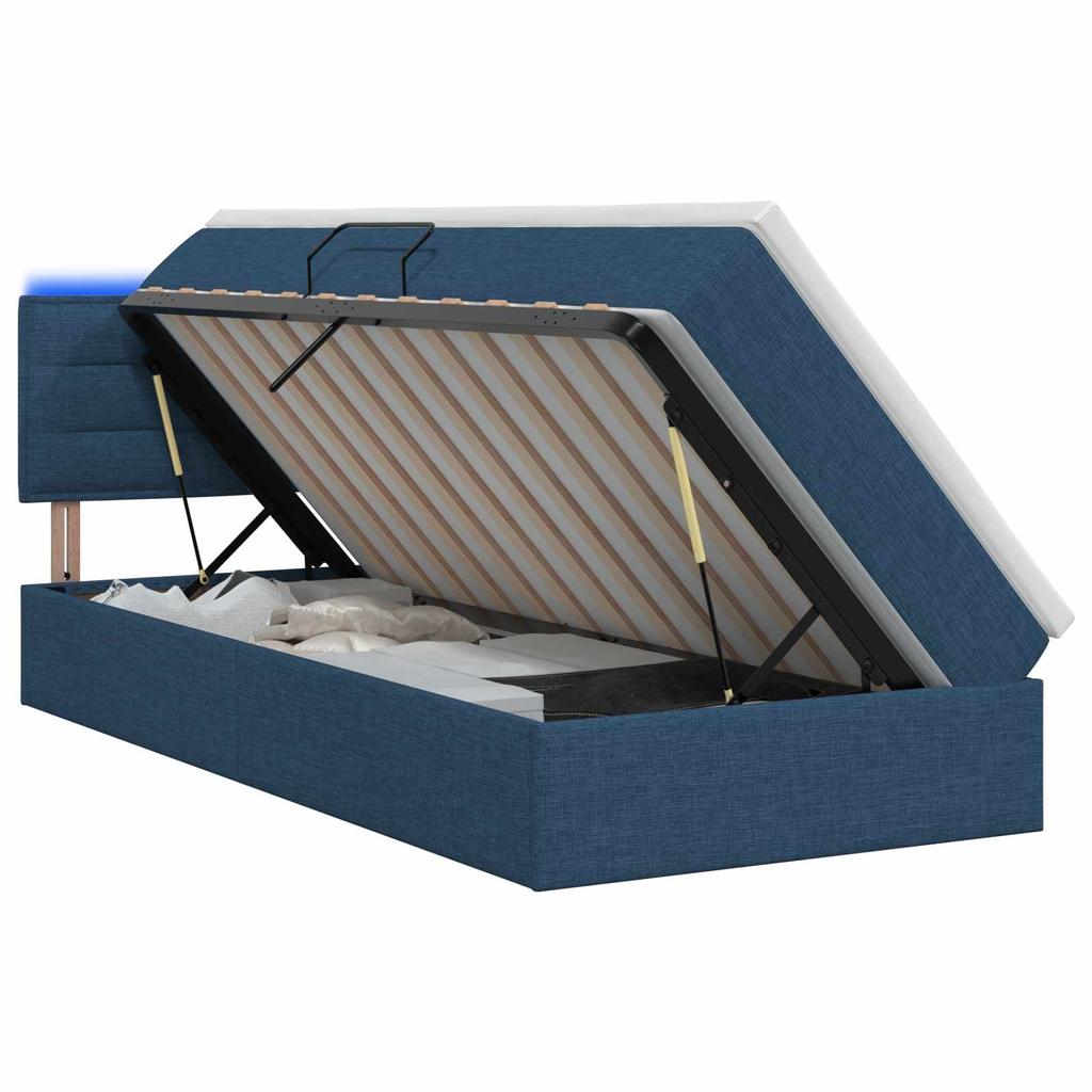 LED Storage Bed with Mattress Blue 100 X 200 Cm Fabric