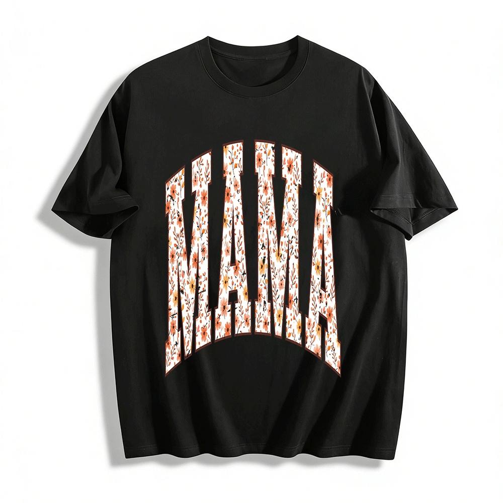 Vintage Floral MAMA Letter Print Casual Crewneck Short Sleeve T-Shirt Pure cotton T-shirt XXS