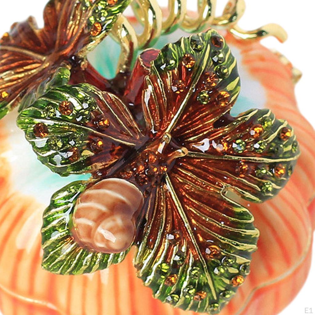 Enameled Jewelry Box Pumpkin Trinket Case Gorgeous Metal Decorative
