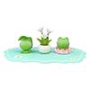 3Pcs Frog Figure with Pad Resin Frog Car Ornament Mini Green Plant Bonsai Pot Home Office Decor Car Interior Accessory