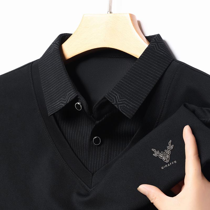 Autumn New Men'S Luxury Brand Embroidered Long Sleeved Polo Shirt Striped Fake Two-Piece  Soft Lapel T-Shirt Men'S Clothing