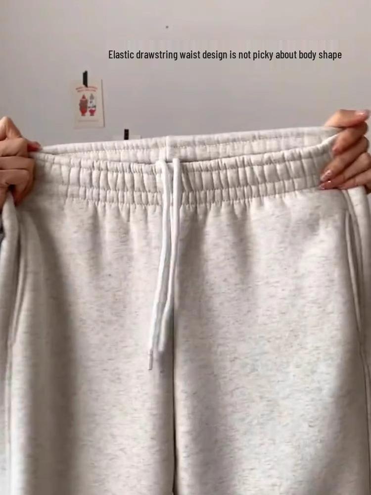 Women's Lambswool Wide-Leg Sweatpants - Plush, Thick Winter & Autumn/Spring Cotton Blend, Sports Style, 2024 Edition, Small Sizes Available.