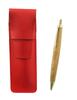 Slim Leather Pen Case In Red with a Retro Maple Wood Shaft Ballpoint Pen Set (ASR-HS47S)
