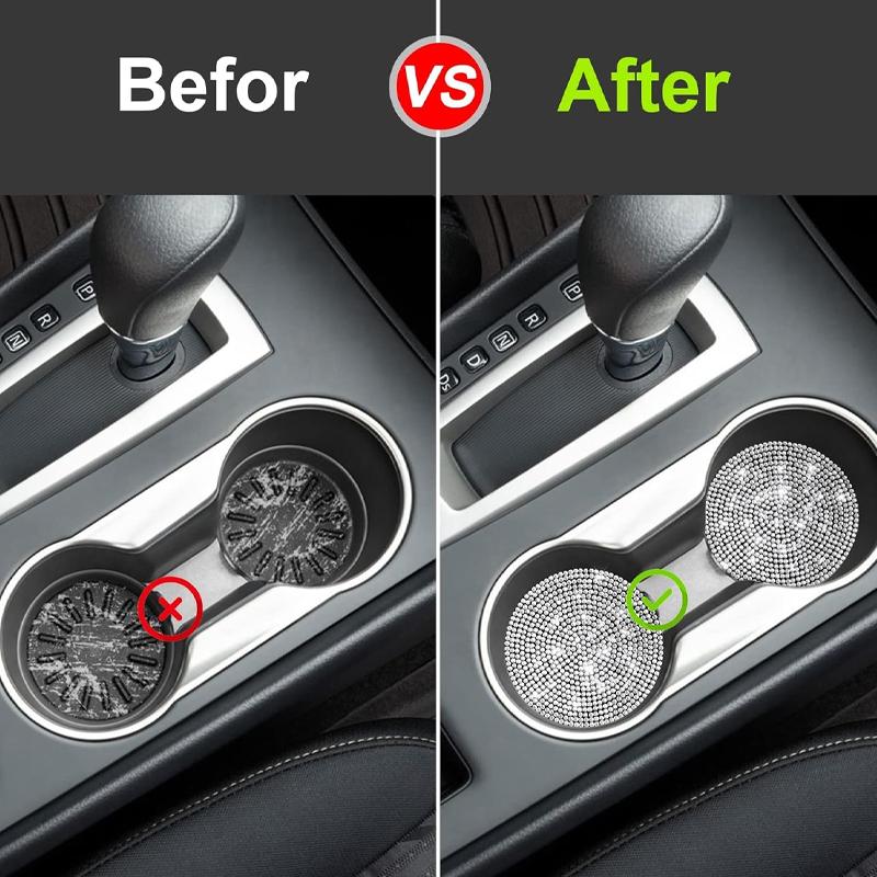 2pcs Bling Rhinestone Car Cup Holder Coaster Anti-Slip Crystal Insert Mat for Auto Interior Decoration Cup Holders 5