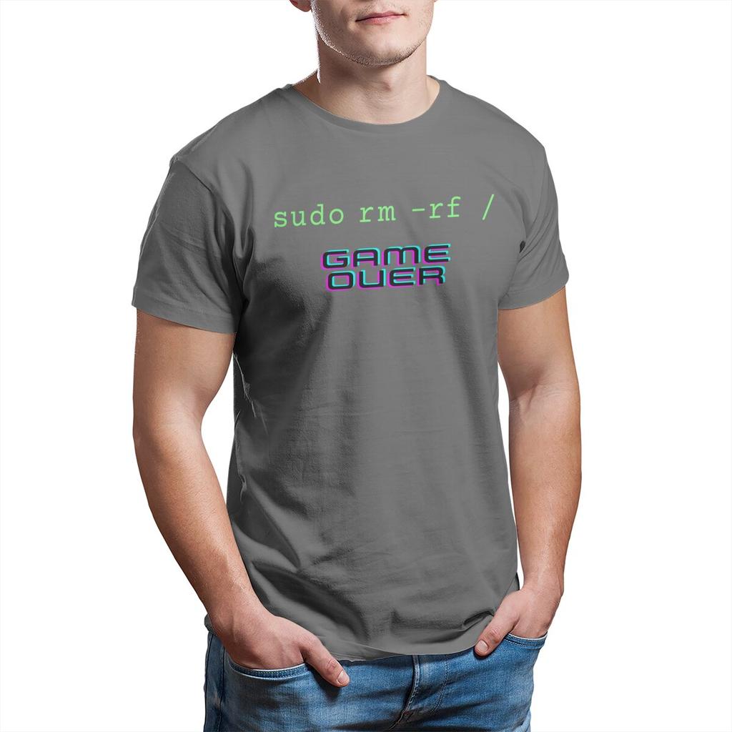 Sudo Rm -rf  GAME OVER Linux Command Geek Nerd Terminal Ubuntu Computer 100% Cotton Clothing Printed Plus Size T-Shirt for Man