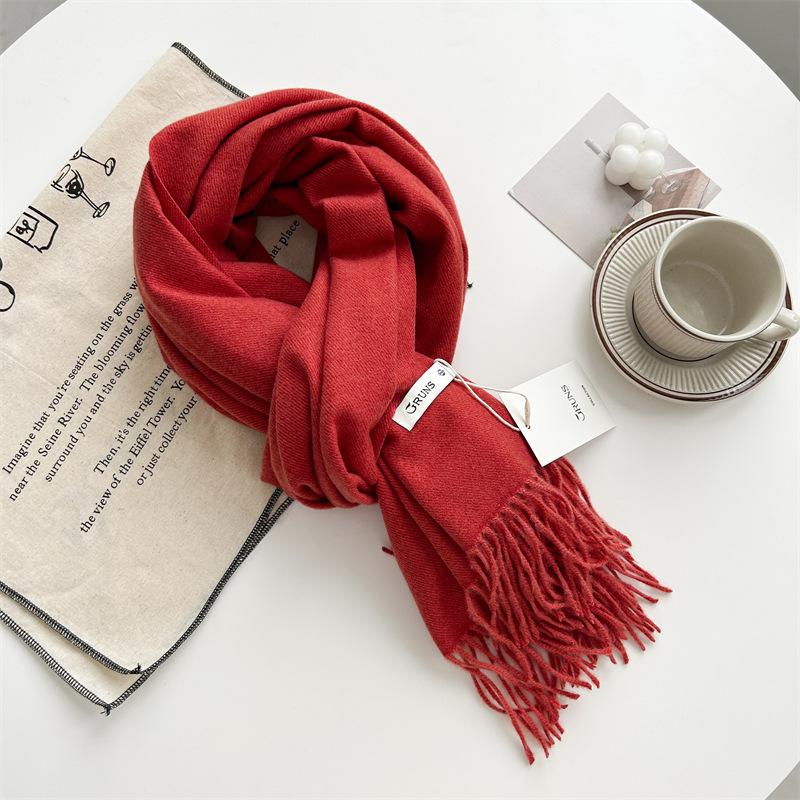 Kašmírový šátek na ruku, podzimní a zimní, jednobarevný, dámský, tlustý střapec, jednoduchý a všestranný, měkký a teplý, imitace kašmíru