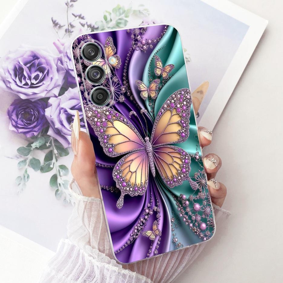Etui do Samsung Galaxy M55 SM-M556B Nowe Kwiaty Motyl Malowane Pokrowiec Miękki Silikonowy Etui Do Samsung M55 M 15 Galaxy M15 Torby
