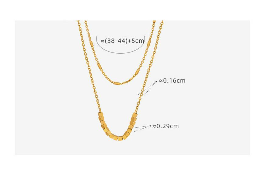 Titanium Steel Double Layer Square Bead Necklace - Non-Fading, Versatile Light Luxury Women's Sweater and Clavicle Chain.