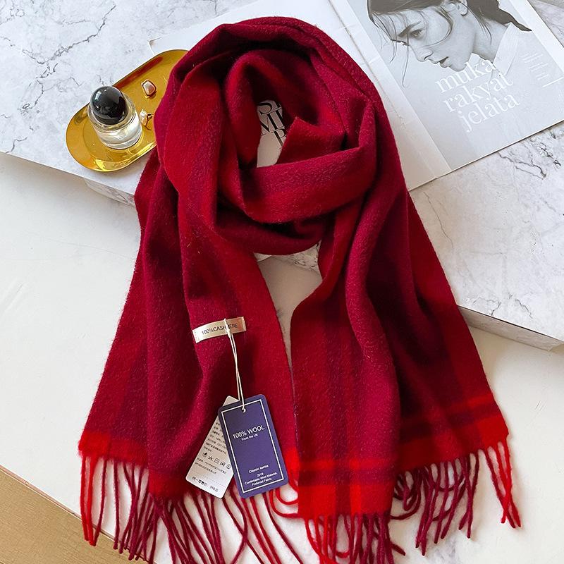 People Mom and Dad Winter Men's and Women's Thickened High-end Men's Pure Cashmere Scarf Plaid Long Grey