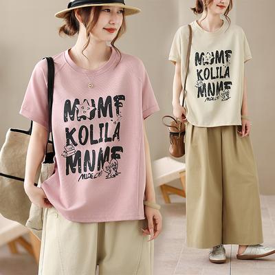 DIMANAF 2026 Plus Size Summer Women T-Shirts Casual Lady Tops Tunic Shirt Printing Oversize Loose Tees Cotton