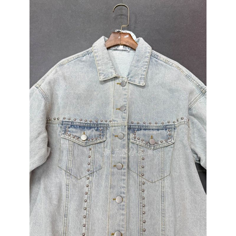 Foreign Trade Pure Original Single Wash Light Color Exquisite Cotton Rivet Denim Coat Loose Version Short Coat