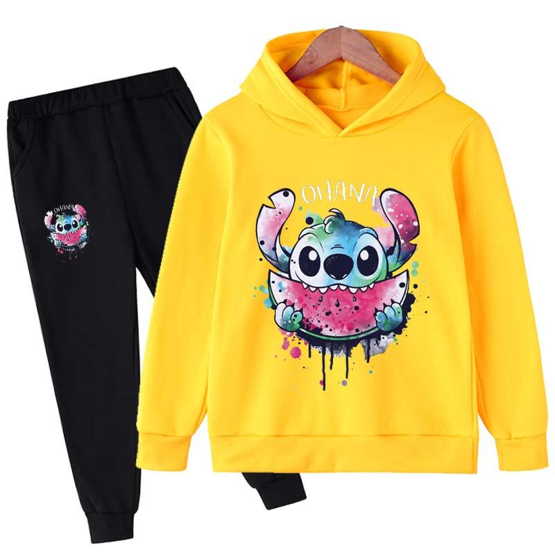 2025 MINISO Stitch Hoodies+Pants Sets Children 1-16 Years Suit Boys Tracksuits Kids Brand Sport Suits Little Monster Hoodies Tops +Pants 2pcs Set
