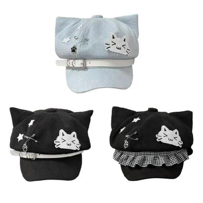 Berety Punkowe Uszka Kotka Unisex Akcesorium do Nakrycia Głowy dla Kobiet Mężczyzn Kapelusz Gazeciarza na Halloween Cosplay Imprezowy Strój