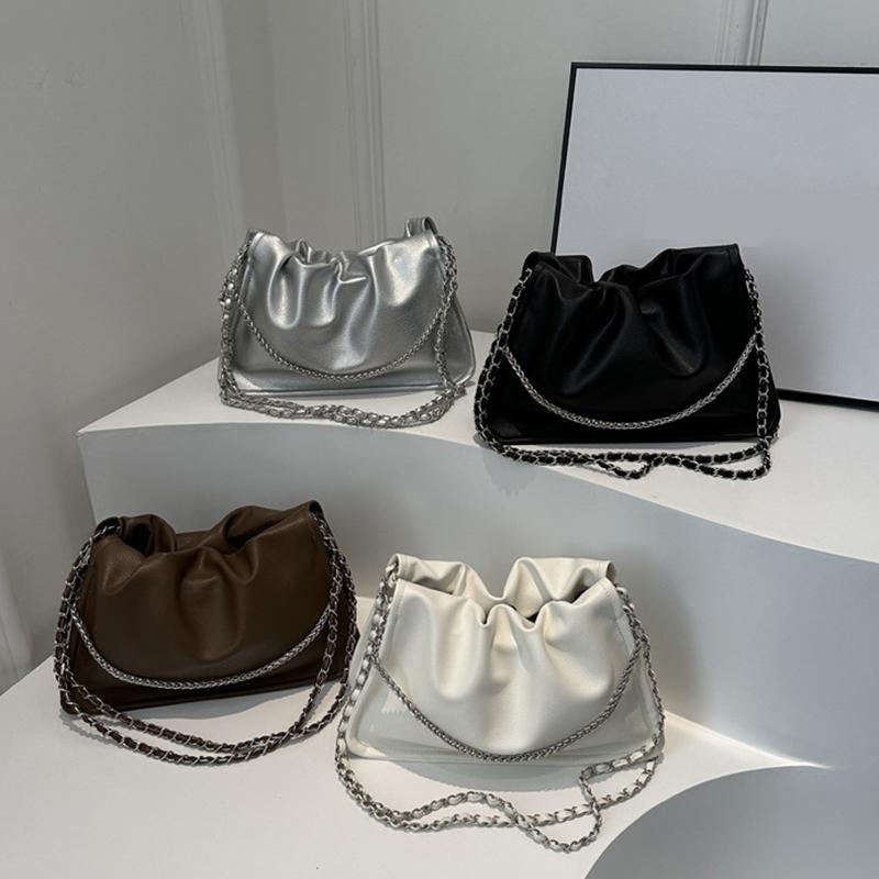 Pure Color Faux Leather Shoulder Bag Women's Summer New Style Underarm Chain Crossbody Bag Soft Square Shape Polyester Lining KTB