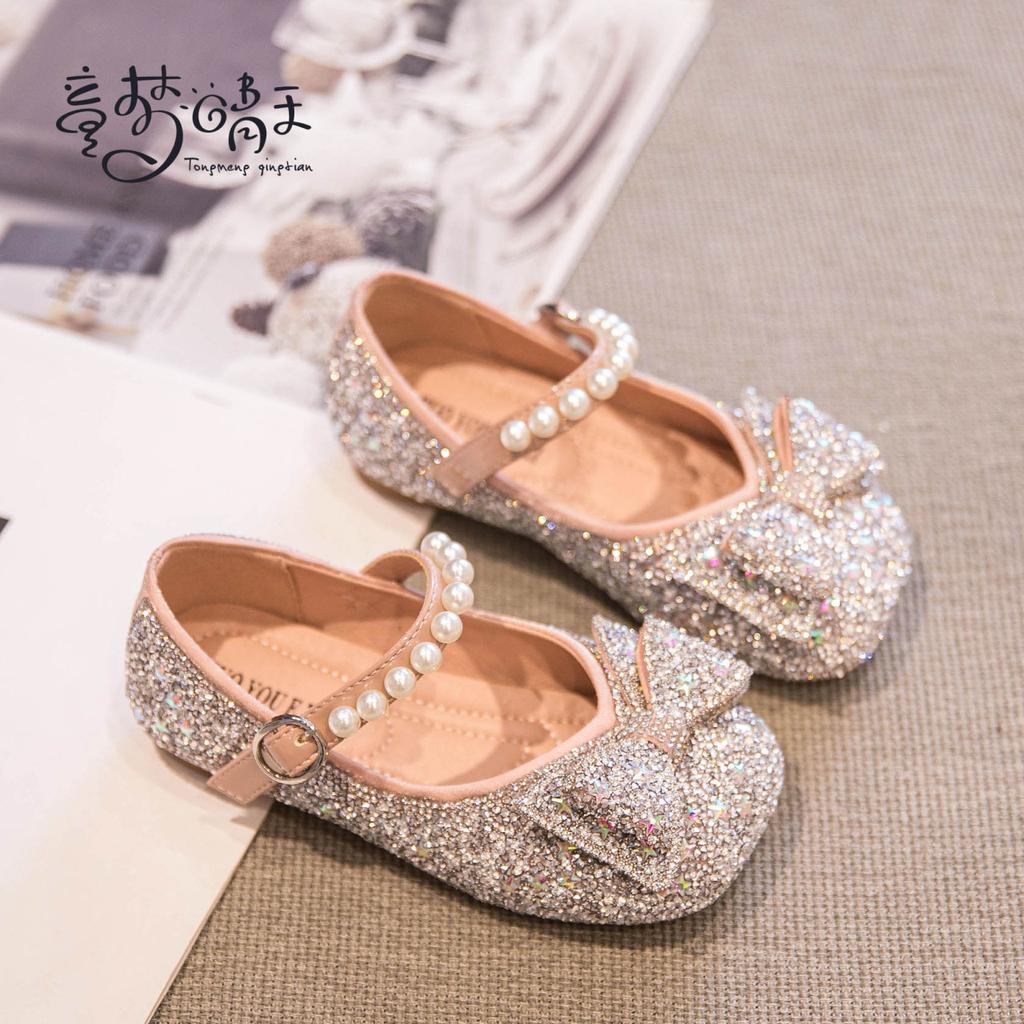 Girls' Elsa Sparkling Princess Shoes New Spring and Autumn Children's Crystal Shoes Baby Girls' Single Shoes Dance Leather Shoes