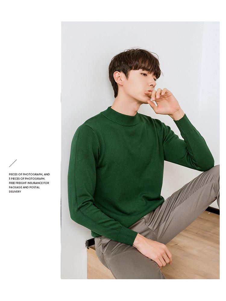 Semi-turtleneck Sweater Men's Soft Fit Knit Sweater Solid Color Casual Warm Long-sleeved Versatile Wool Bottoming Shirt Tide