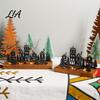 Elk Sleigh Candle Display Christmas Town Silhouette Holder, Wooden Tea Light Stand for Holiday Tabletop Decor Decoration, Metal Festive Fireplace and