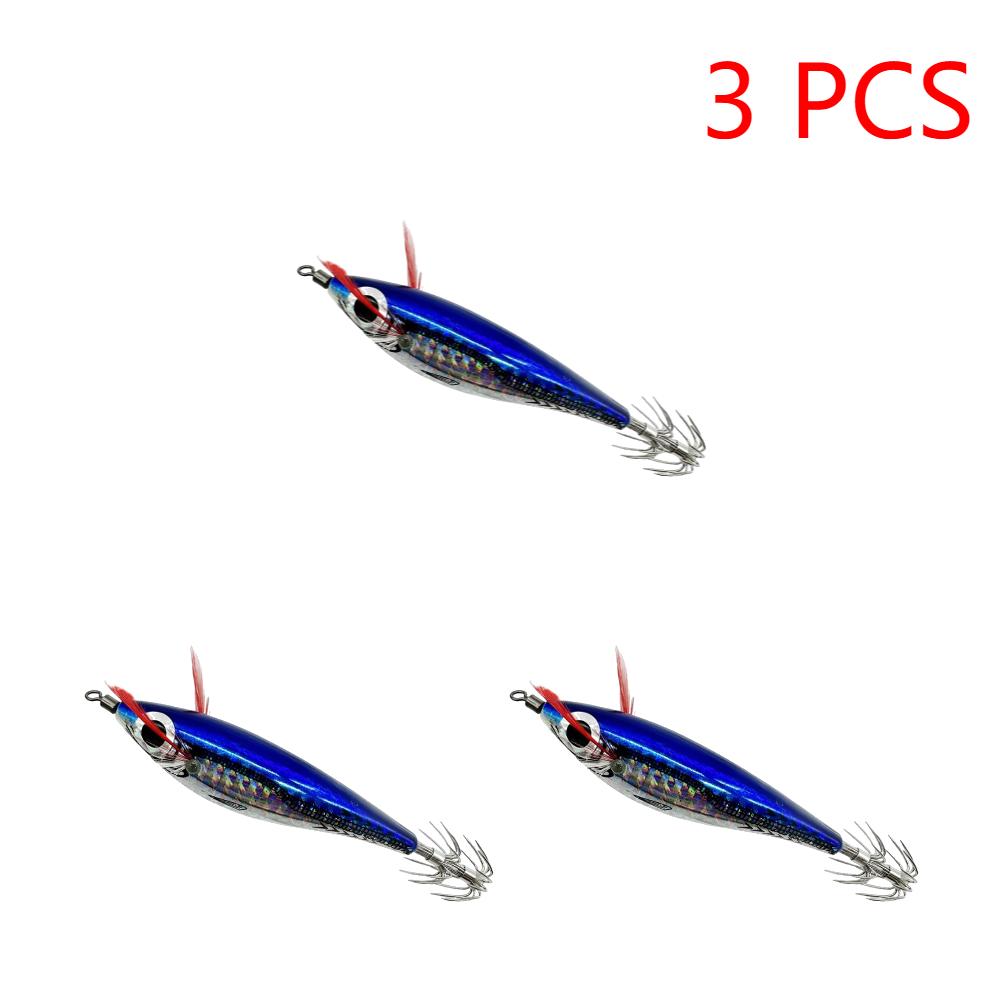 1-3Pcs Luminous Artificial Squid Hook Horizontal Bionic Shrimp Baits Wood Shrimp Cuttlefish Hard Bait for Cuttlefish Sea Fishing