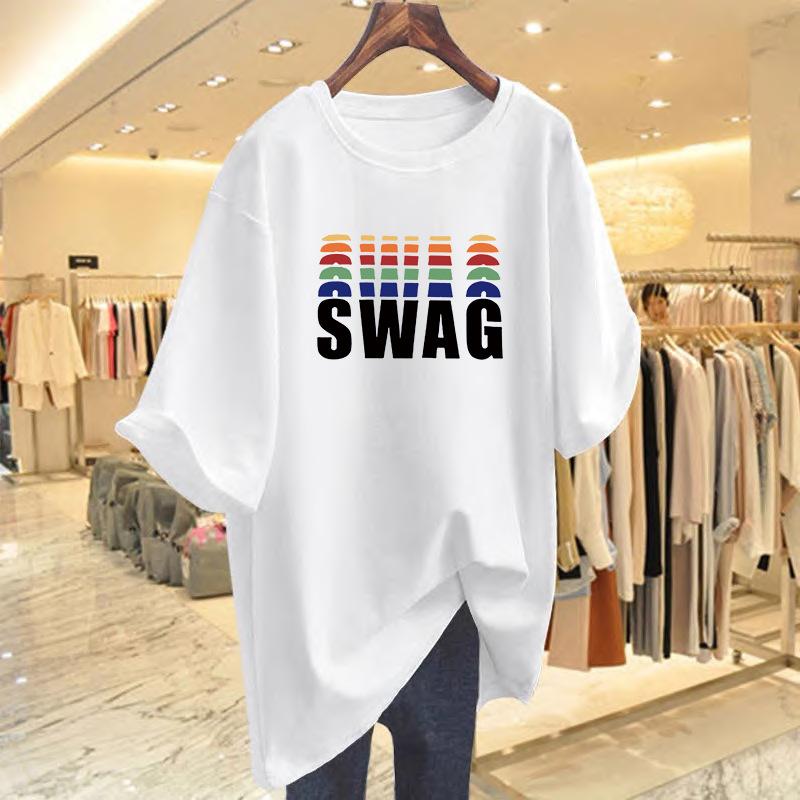 

Summer new short-sleeved T-shirt women s pure cotton loose ins women s versatile cartoon printed inner half-sleeved top S