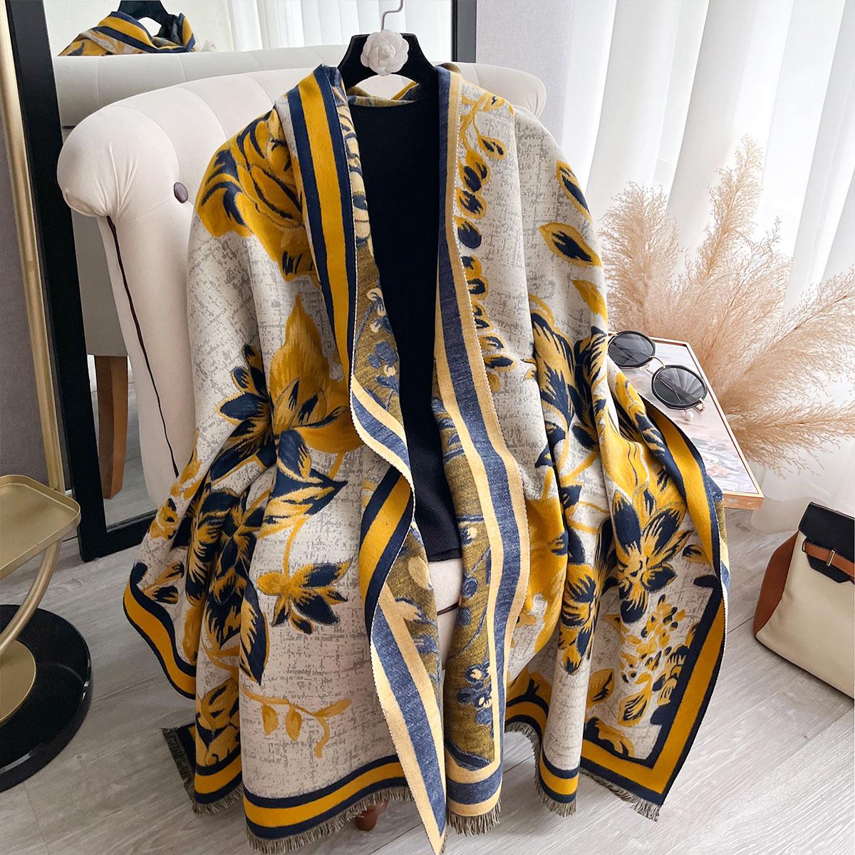 Элегантный Жаккардовый Шарф под Кашемир Мягкий Теплый Шаль с Бахромой Осенне-Зимнее Холодостойкое Ветрозащитное Покрывало