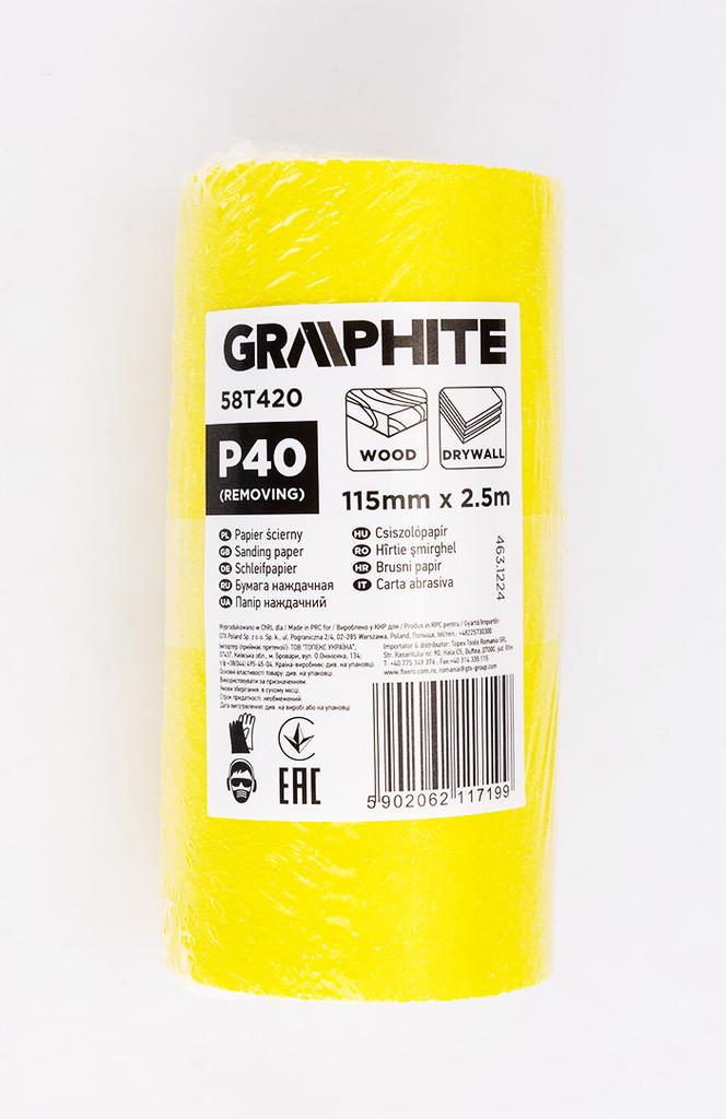 Papier ścierny żółty w rolce 2,5 m x 115 mm, P40