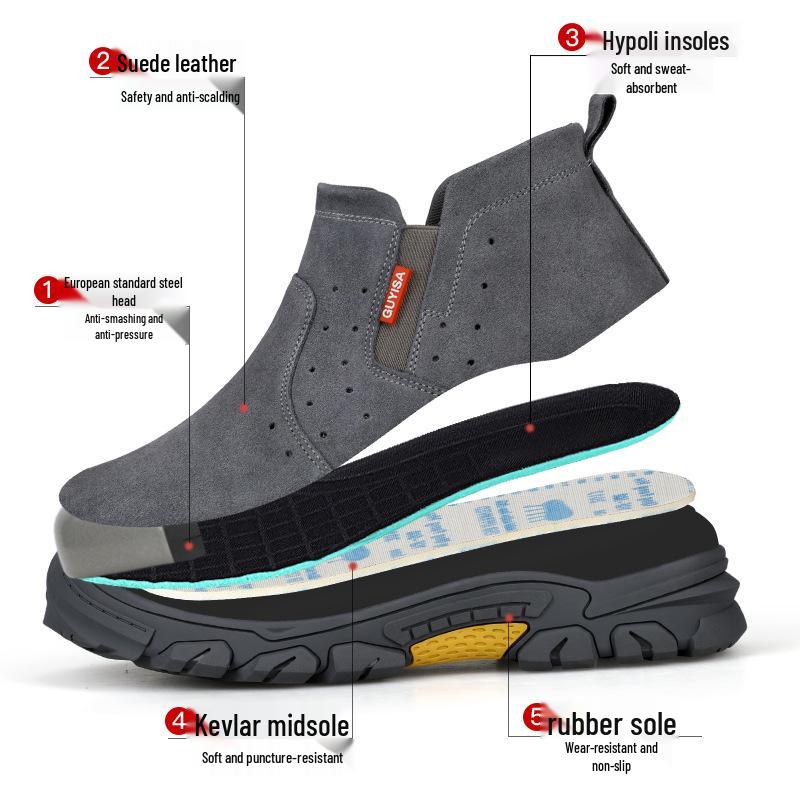 Pantofi de lucru de siguranță pentru bărbați cu bombeu din oțel - Antiderapante, Anti-impact, Anti-perforare, Rezistenți la uzură și Rezistenți la căldură
