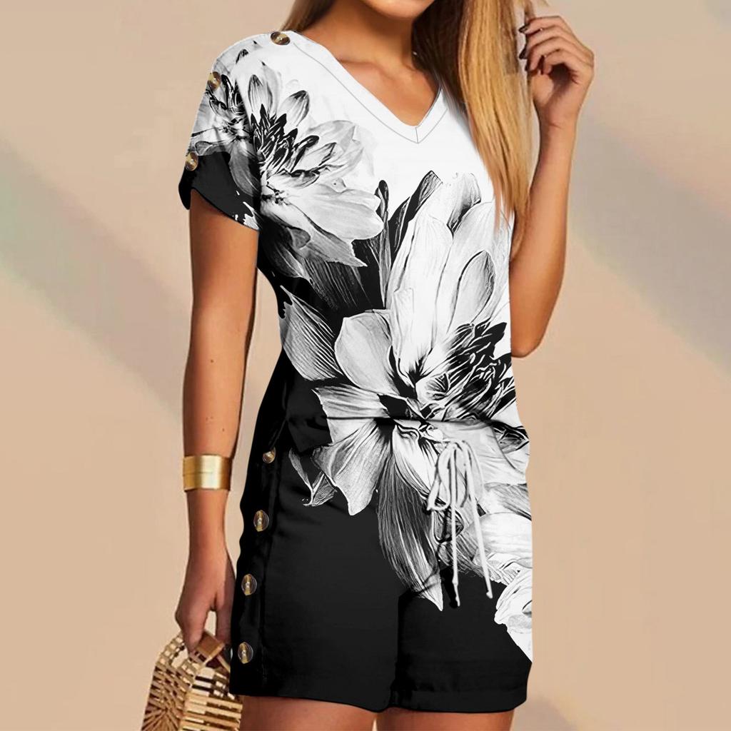 Women's T Shirt Tee Shorts Sets Graphic Casual V Neck Regular Fit Printed Sets