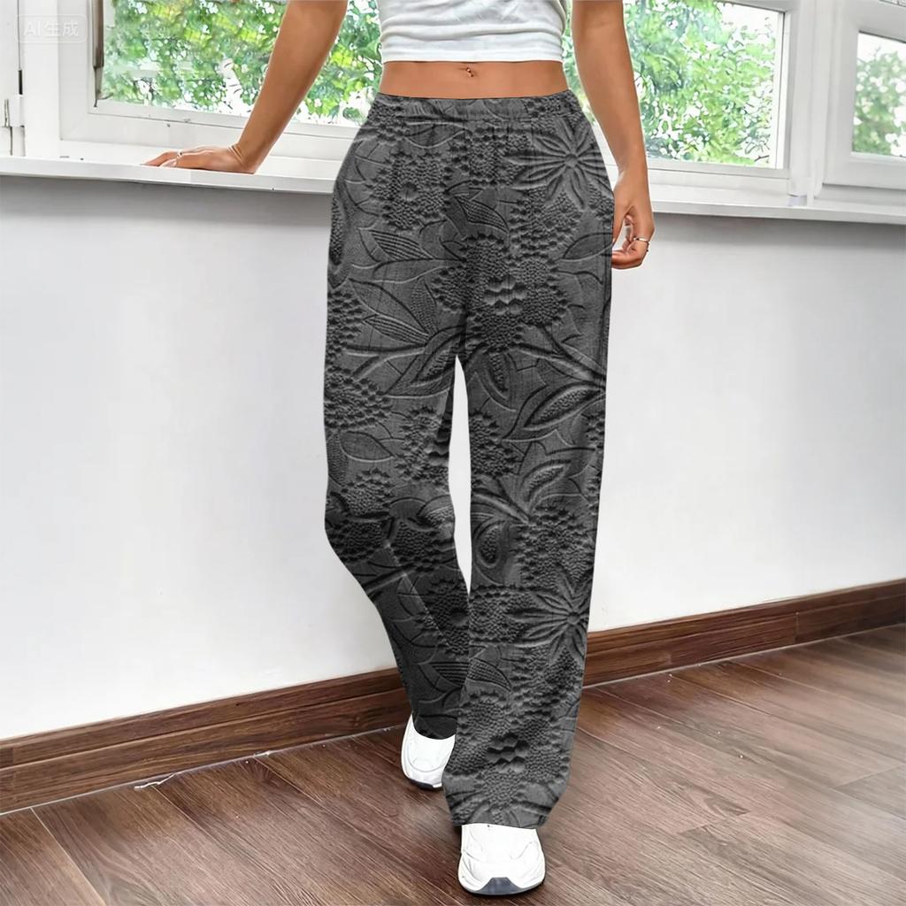 Pantaloni Casual alla Moda da Donna con Stampa Texturizzata, Tasche e Vita Elasticizzata.